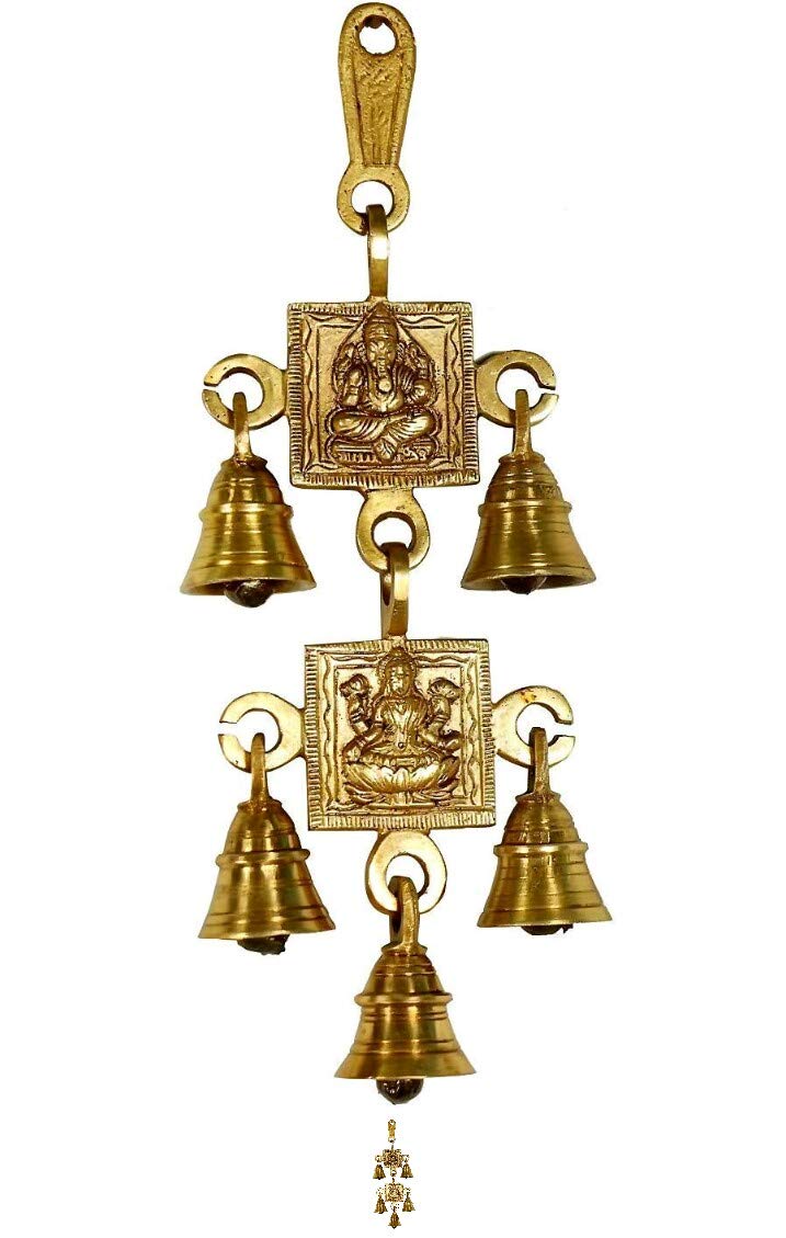 Athizay Brass Shubh Labh Hanging Ganesh Laxmi With Five Bells Wall | Door Hangings 8.5 Inch Long Decorative Hanging Showpiece Ho